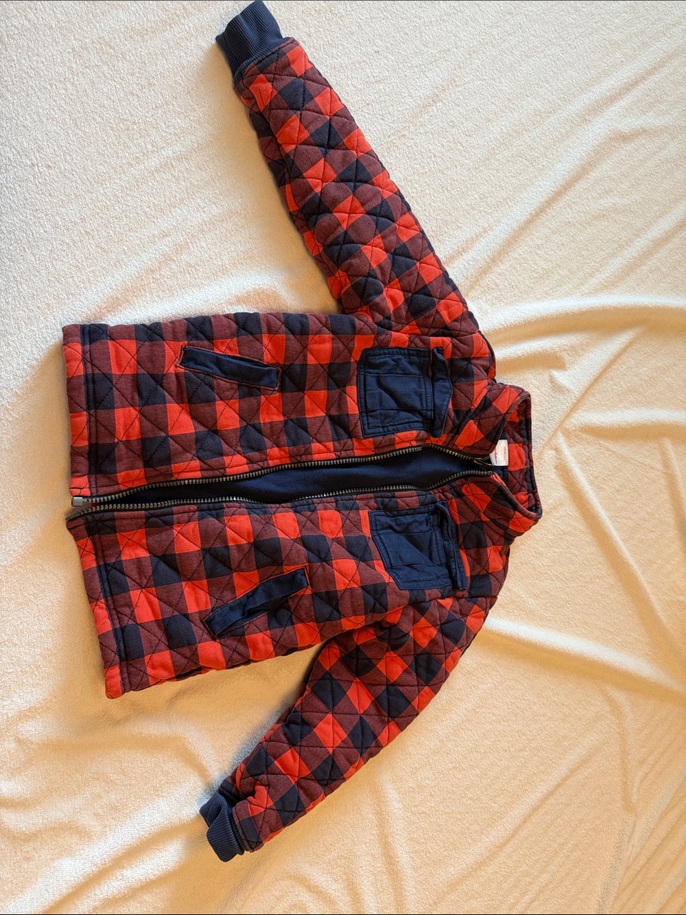 Hanna Andersson Red & Navy Quilted Buffalo-Check Puffer Jacket